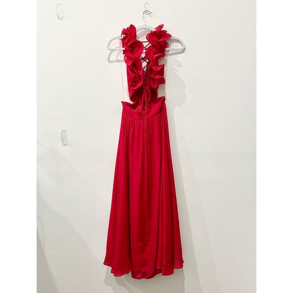 Billy J Galilhai Ruffle V-Neck Side Cutout Maxi Dress Red Women's AUS 6 / US 2 - Picture 3 of 5